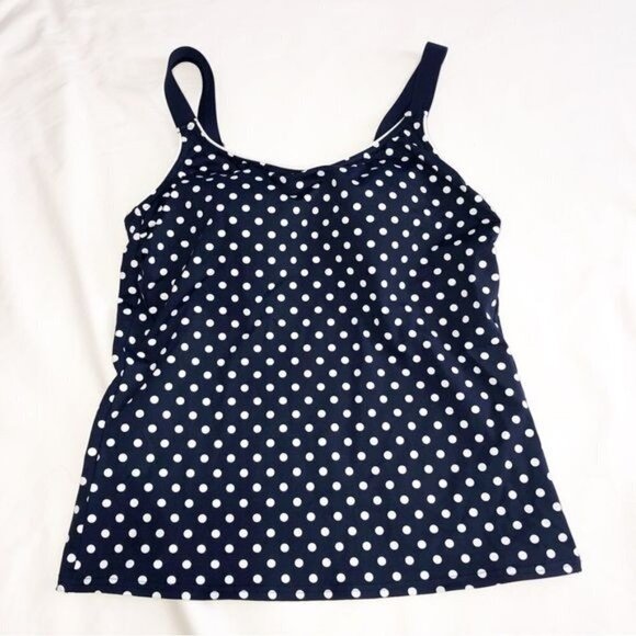 Lands End Navy White Polka Dot Tankini Swim Top Size 4 Separate Adjustable Strap - Picture 1 of 8